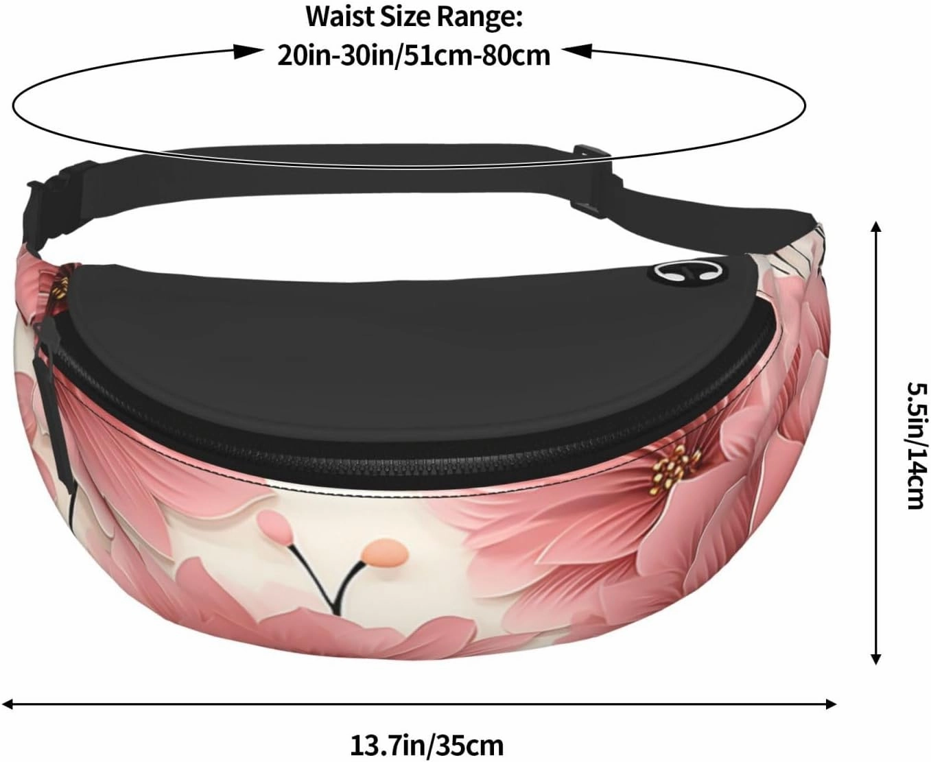 Pink flower pattern Fanny Pack for Man Women Waist Bag Adjustable Belt Casual Chest Bag Bum Bags for Travel Sports Running Hiking Waist Packs