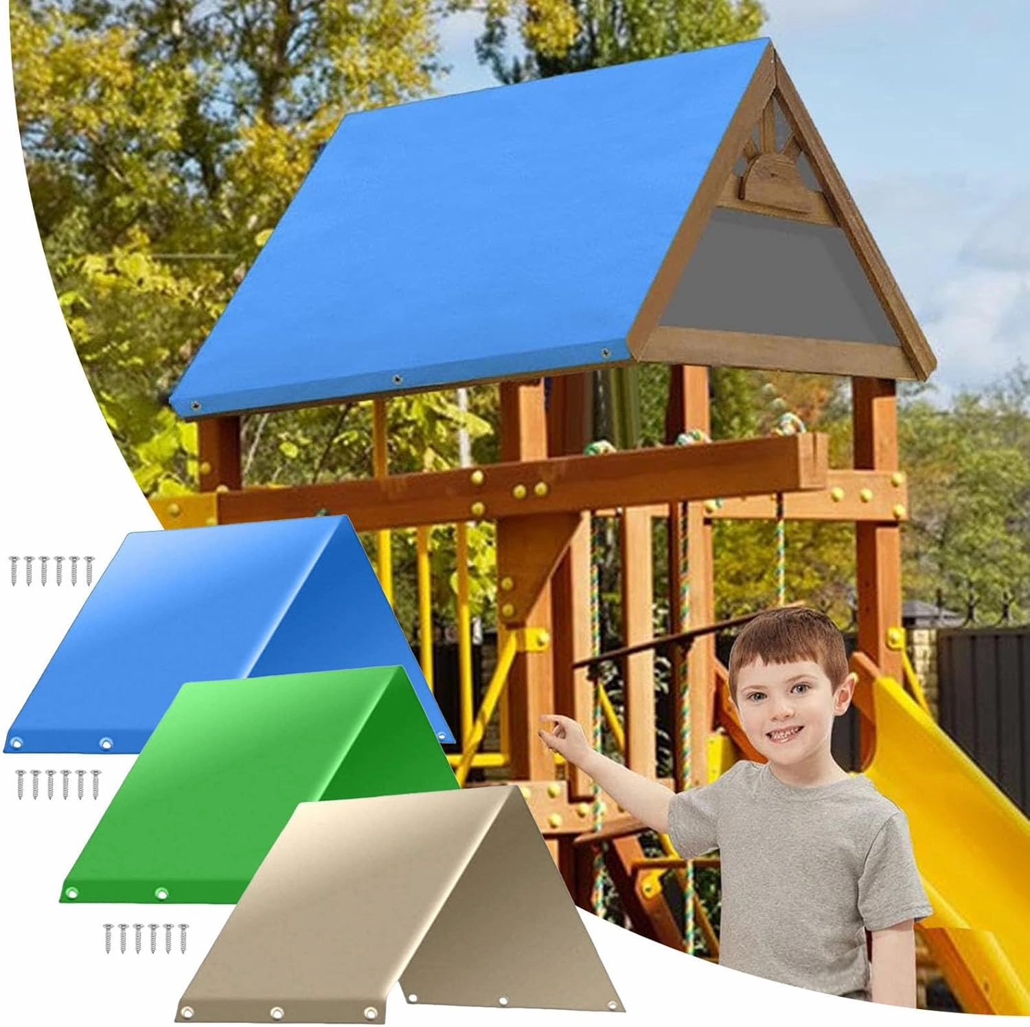 Playground Replacement Canopy, 52“ x 90” Swing Set Replacement Tarp, Kids Playground Roof Canopy Waterproof Snow Proof Tent Cover Replacement Tarp Sunshade (Beige)