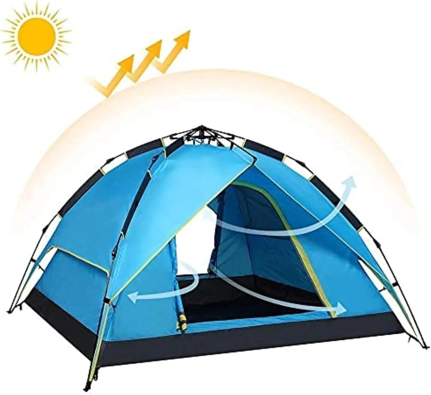 Portable Campitent Double Layer Pop up Tents for 3 to 4 Person, Waterproof Campidome Tent with 2 Doors Ventilated Mesh Window, for Hikicamping (Blue a)