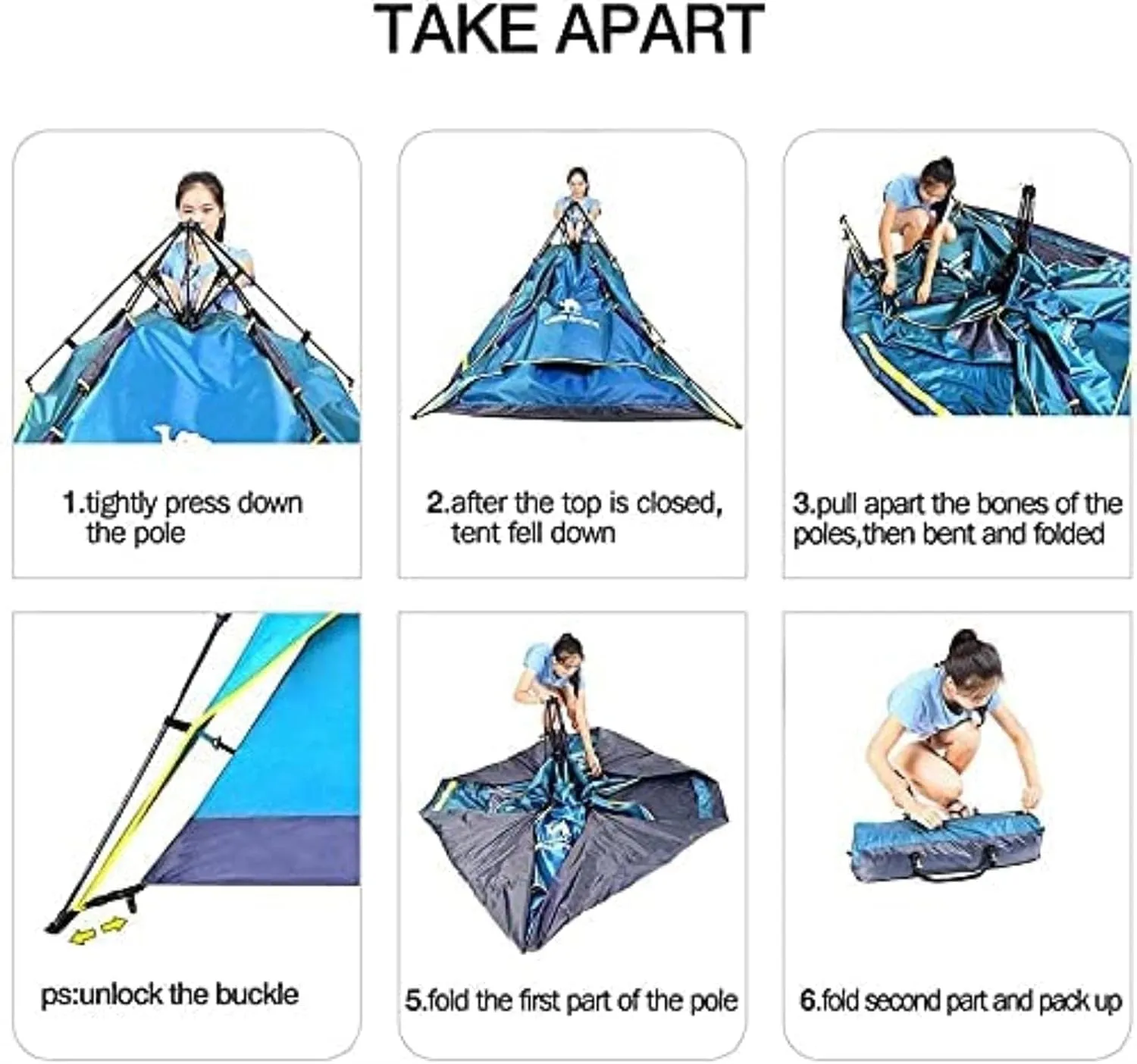 Portable Campitent Double Layer Pop up Tents for 3 to 4 Person, Waterproof Campidome Tent with 2 Doors Ventilated Mesh Window, for Hikicamping (Blue a)