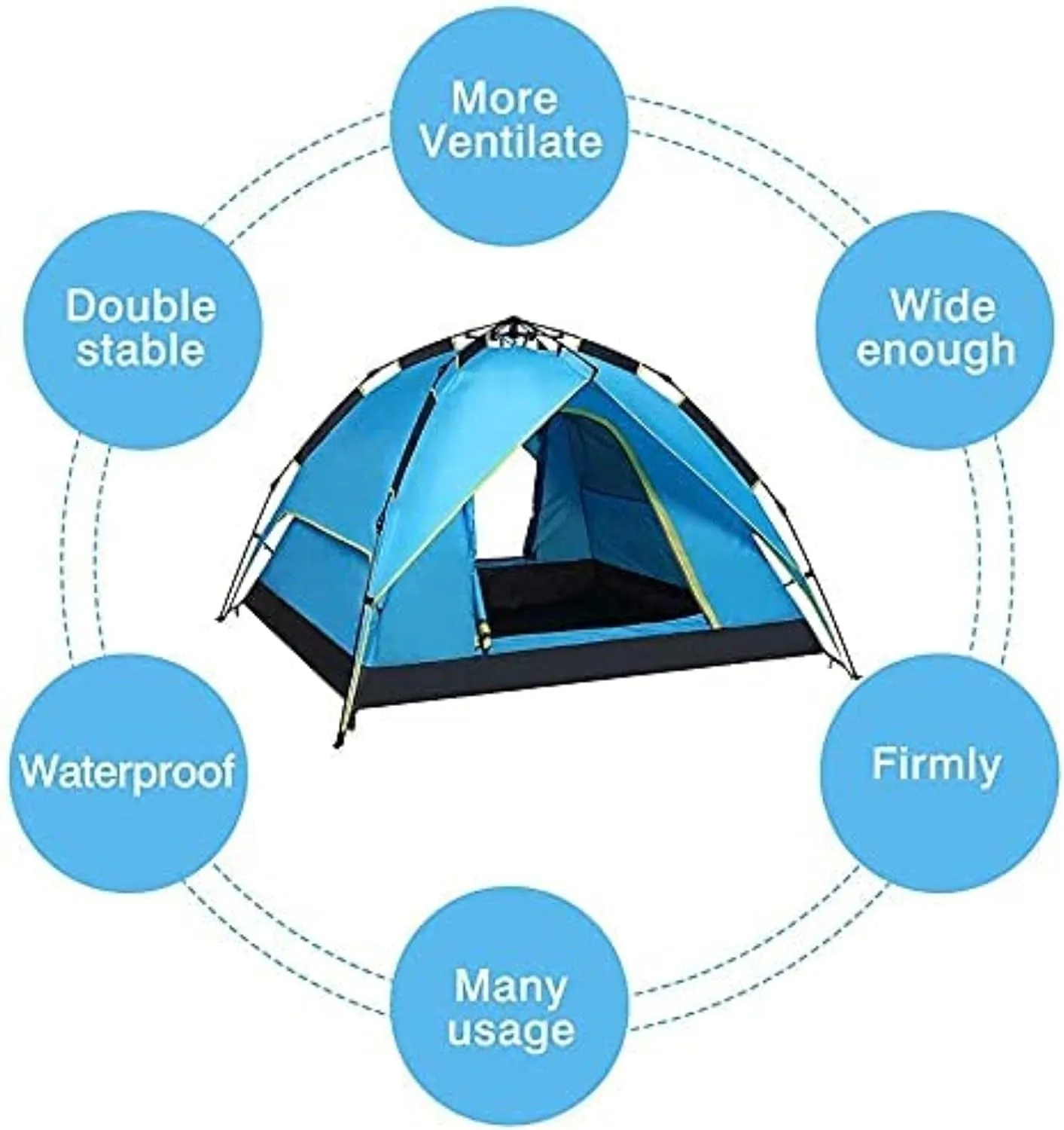 Portable Campitent Double Layer Pop up Tents for 3 to 4 Person, Waterproof Campidome Tent with 2 Doors Ventilated Mesh Window, for Hikicamping (Blue a)
