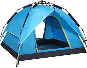 Portable Campitent Double Layer Pop up Tents for 3 to 4 Person, Waterproof Campidome Tent with 2 Doors Ventilated Mesh Window, for Hikicamping (Blue a)