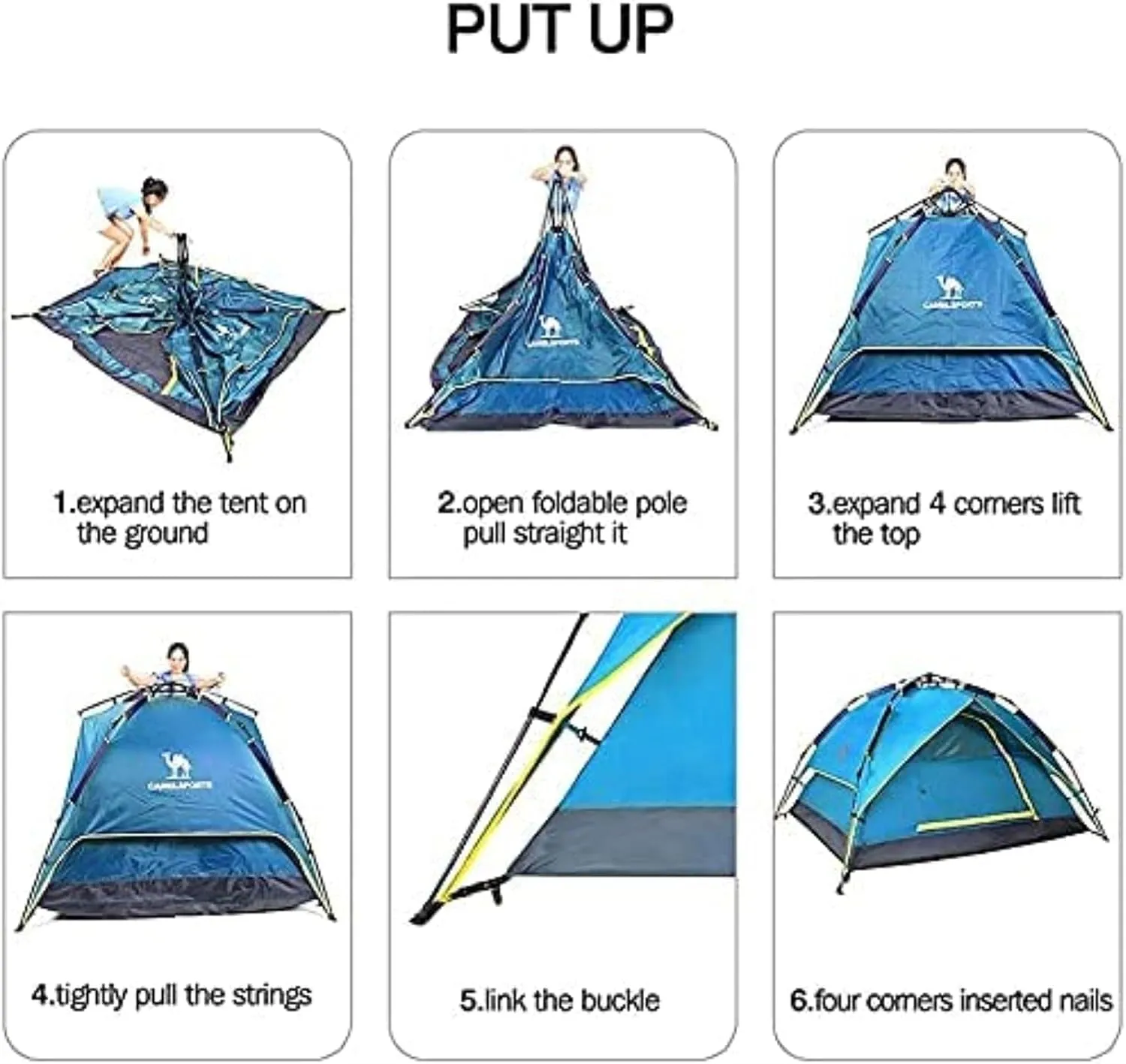 Portable Campitent Double Layer Pop up Tents for 3 to 4 Person, Waterproof Campidome Tent with 2 Doors Ventilated Mesh Window, for Hikicamping (Blue a)