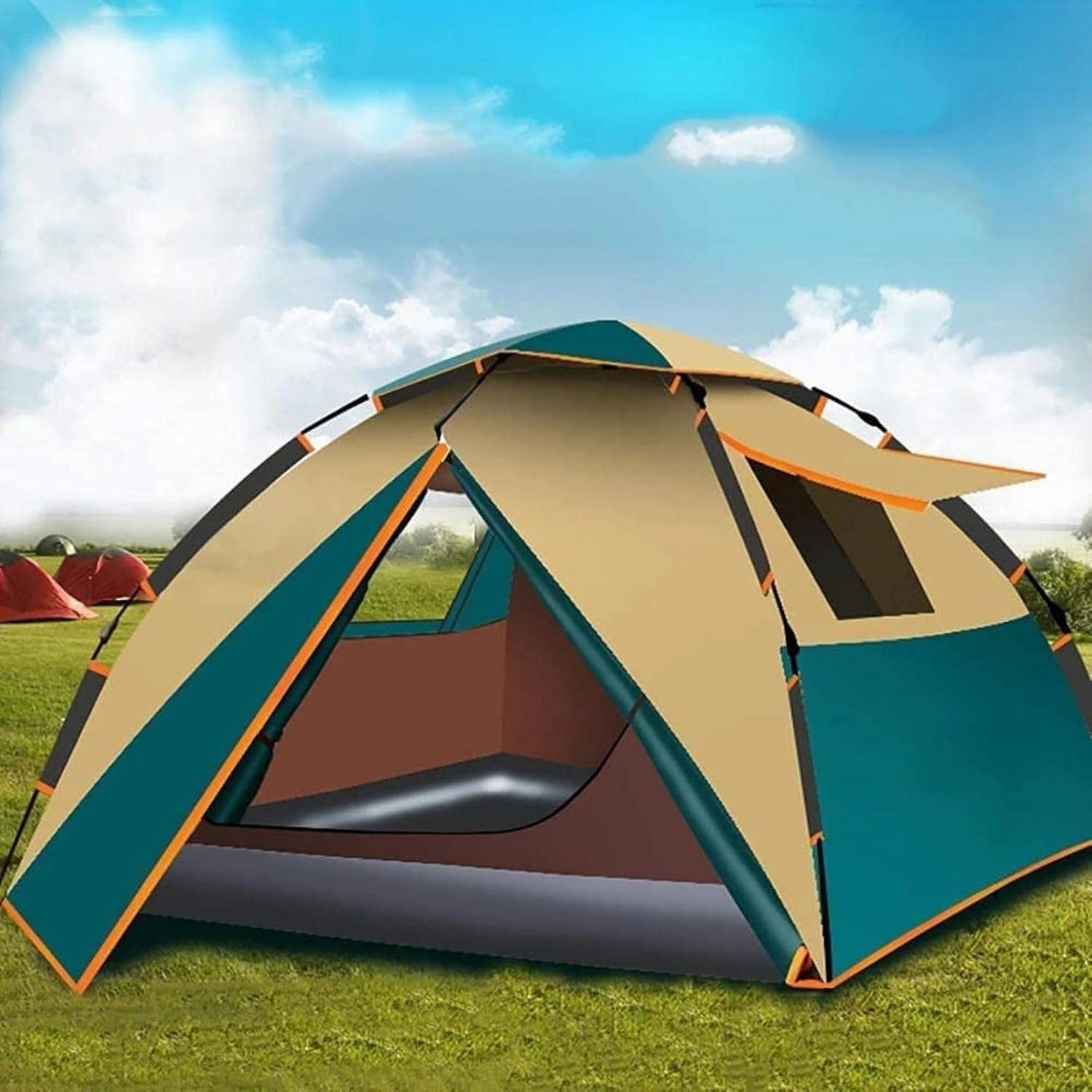 Portable Campitent Automatic Pop-Up Dome Tent for Camping, Waterproof 3-4 Person Instant Tent Easy to Set Up,for Backpacking, Camping, Hiking (C a)