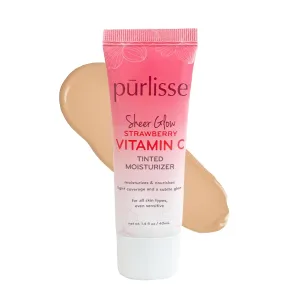 pürlisse Sheer Glow Strawberry Vitamin C Tinted Moisturizer - Skin Tint Moisturizer Enriched with Antioxidants to Even Complexion - Dewy Light Coverage for All Skin Types - Fair (1.4 oz)