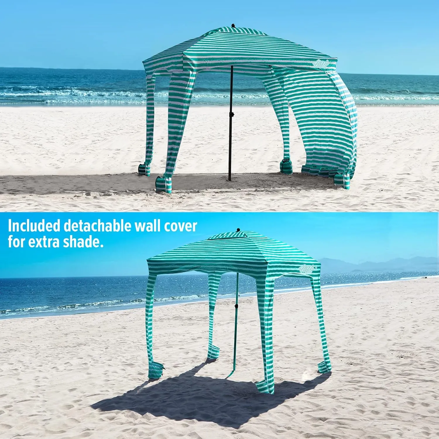 Qipi Beach Cabana - Easy to Set Up Canopy, Waterproof, Portable 6' x 6' Beach Shelter, Included Side Wall, Shade with UPF 50  UV Protection, Ultimate Sun Umbrella - for Kids, Family & Friends
