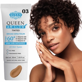 QUEEN AM GLOW | TINTED Sunscreen SPF 60 PA   Primer-Anti Aging, Face Moisturizer- Vitamin B3, B5, E-fragrance free by QUEEN NATURAL NEW YORK (03-Neutral Tan)