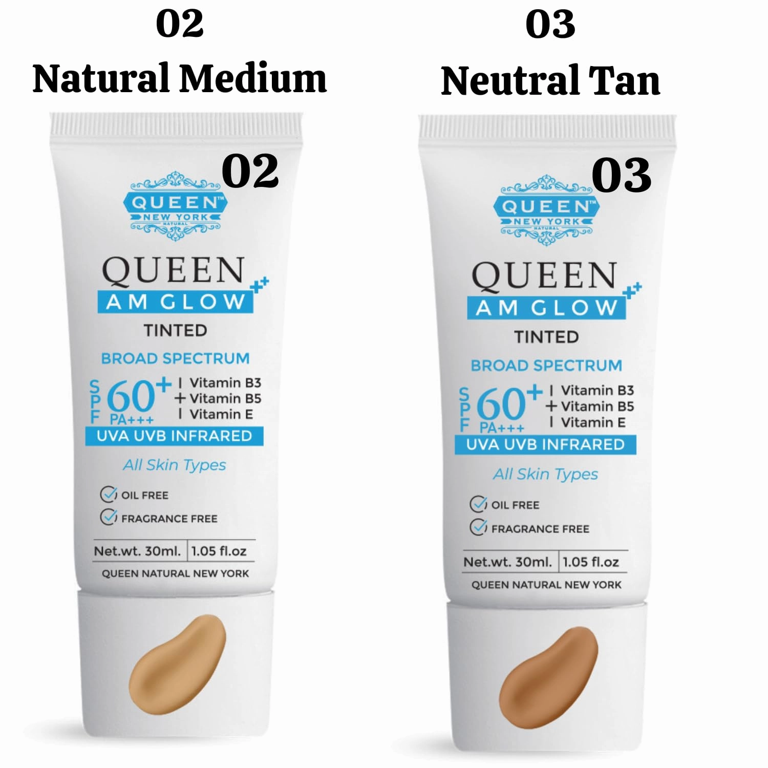 QUEEN AM GLOW | TINTED Sunscreen SPF 60 PA   Primer-Anti Aging, Face Moisturizer- Vitamin B3, B5, E-fragrance free by QUEEN NATURAL NEW YORK (03-Neutral Tan)
