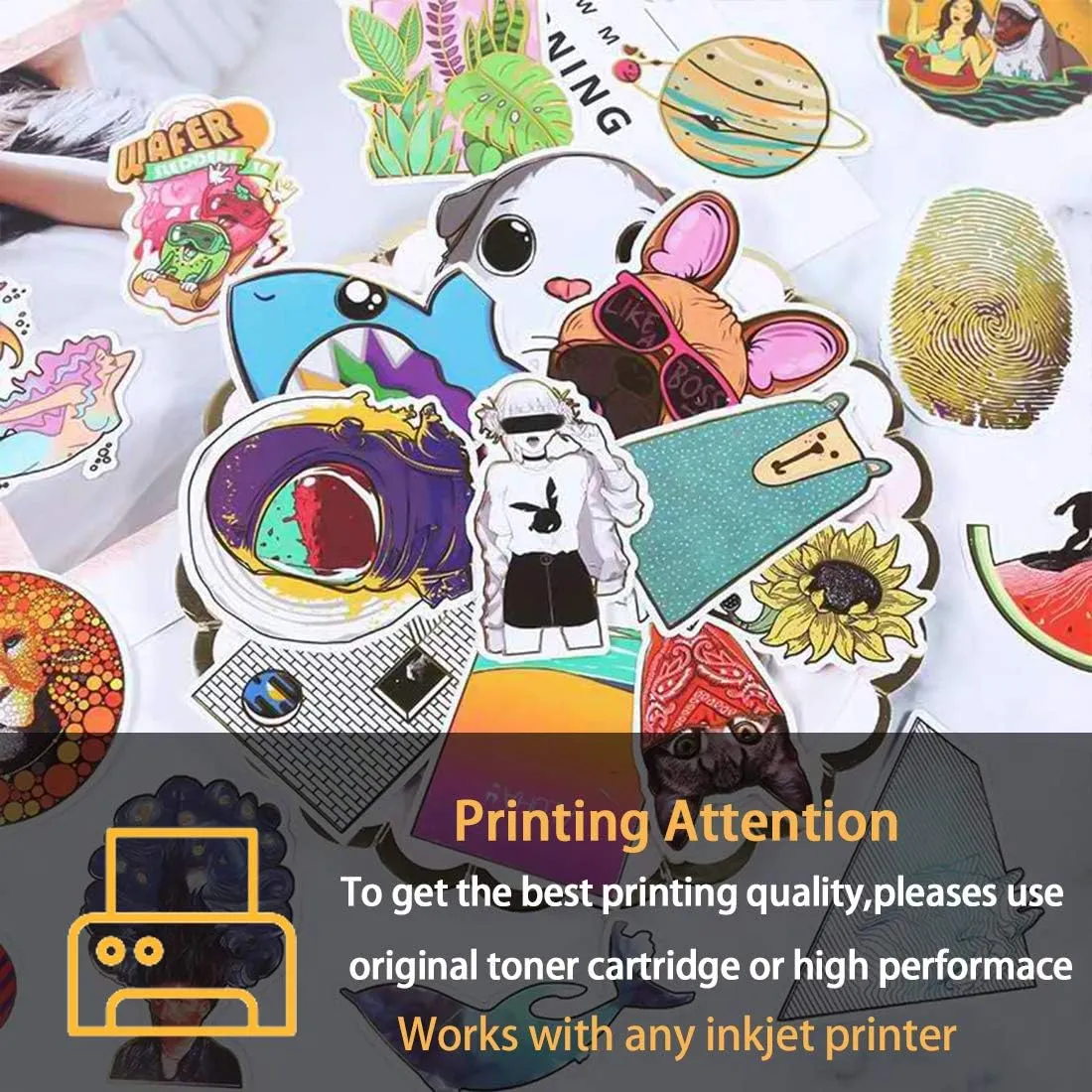 QYH Premium Printable Vinyl Sticker Paper - 50 Matte White Waterproof Decal Paper Sheets for Inkjet Printer Standard Letter Size 8.5"x11"