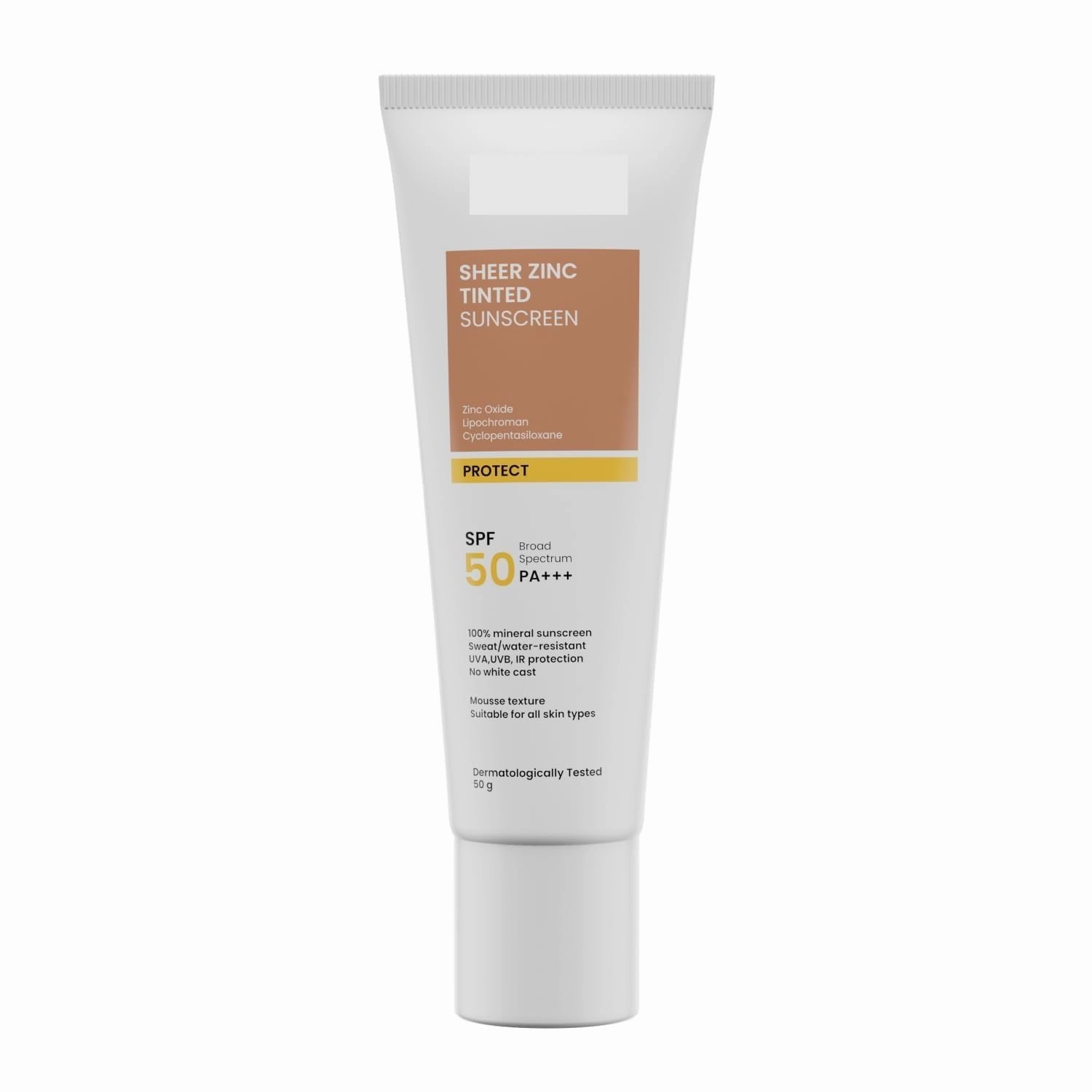 R.E'EQ.UIL Sh.eer Zinc Tinted Sunscreen, 100% Mineral-Based Sunscreen UVA, UBV, & IR Protection, Water Resistant With SPF 50 PA    For All Skin Types, 50g
