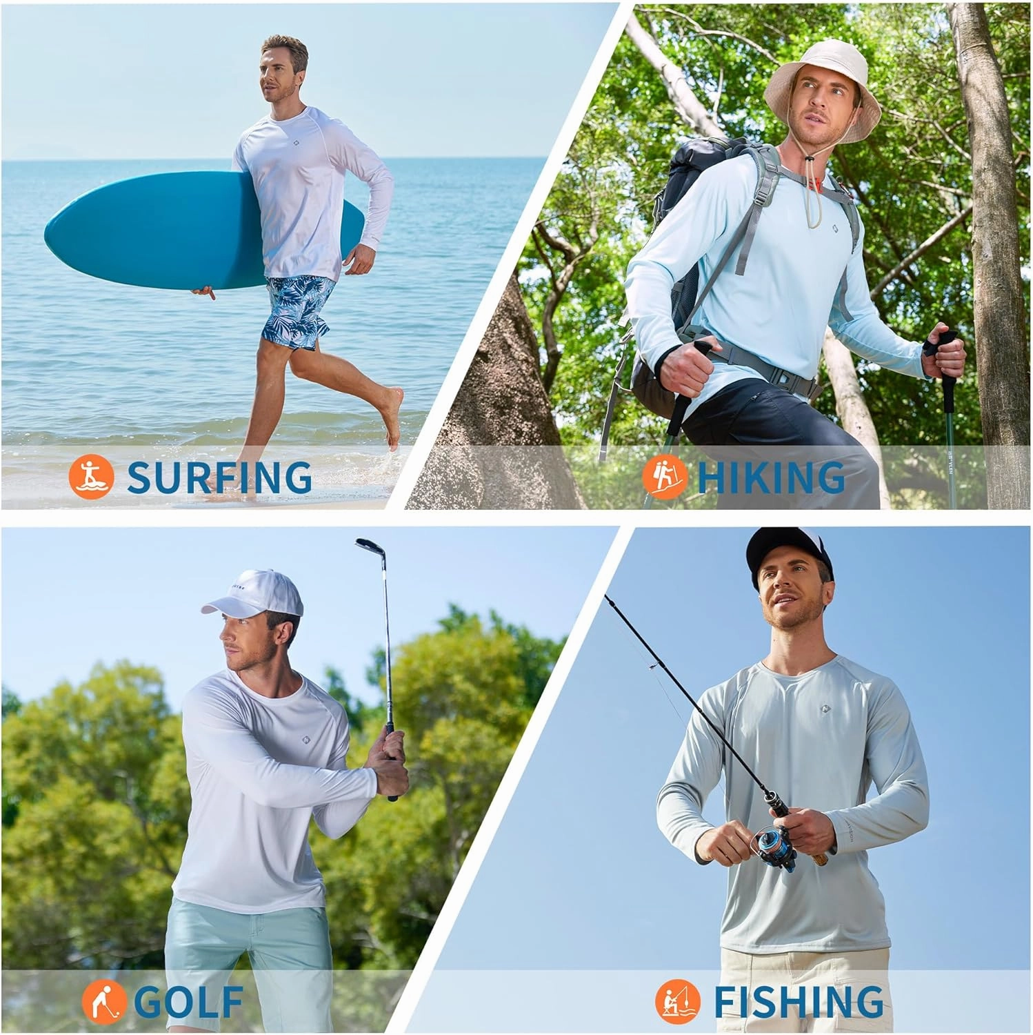 Rash Guard Long Sleeve Shirts for Men - UPF 50  UV Sun Protection SPF Shirts - Quick Dry Rashguard Swim Water Shirts