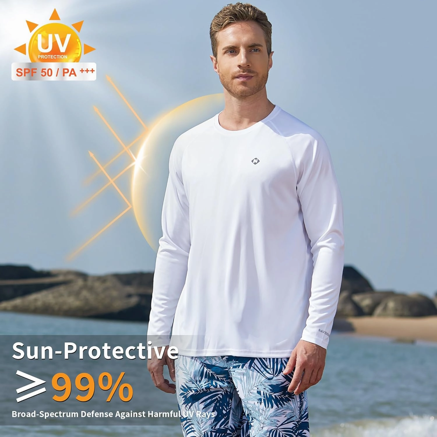 Rash Guard Long Sleeve Shirts for Men - UPF 50  UV Sun Protection SPF Shirts - Quick Dry Rashguard Swim Water Shirts