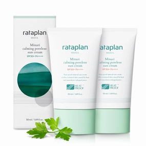 Rataplan Minari Calming Poreless Sun Cream SPF 50  PA     (2 Pack)- Mineral Sunscreen, Korean Sunscreen for Oily Skin, Pore Minimizer for Face, Reef Safe, Korean Skincare