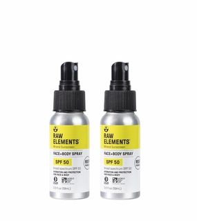 Raw Elements Face   Body Spray SPF 50 All-Natural Mineral Sunscreen - Reef Safe, Water Resistant, Broad Spectrum UVA/UVB Protection, Safe For All Ages, Travel Size 2oz 2PK
