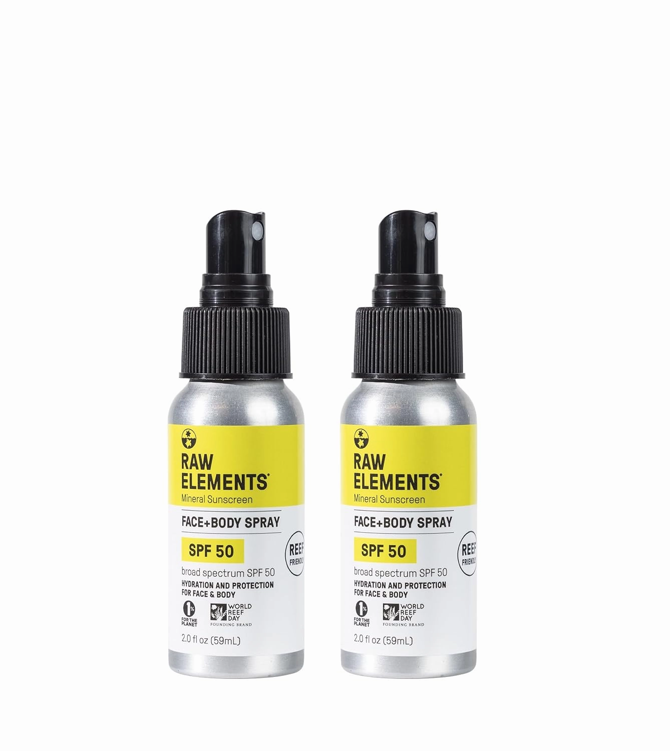 Raw Elements Face   Body Spray SPF 50 All-Natural Mineral Sunscreen - Reef Safe, Water Resistant, Broad Spectrum UVA/UVB Protection, Safe For All Ages, Travel Size 2oz 2PK