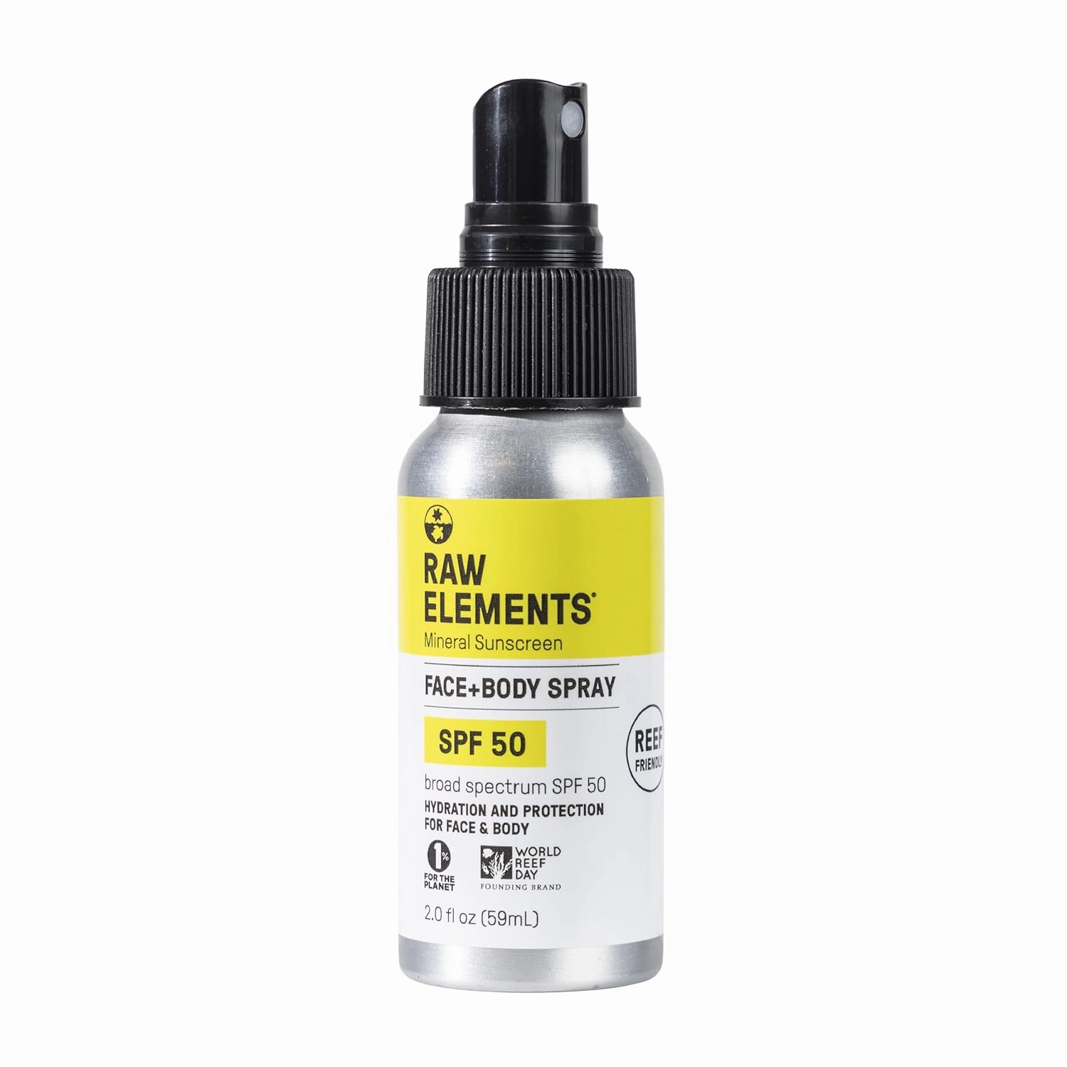 Raw Elements Face   Body Spray SPF 50 All-Natural Mineral Sunscreen - Reef Safe, Water Resistant, Broad Spectrum UVA/UVB Protection, Safe For All Ages, Travel Size 2oz