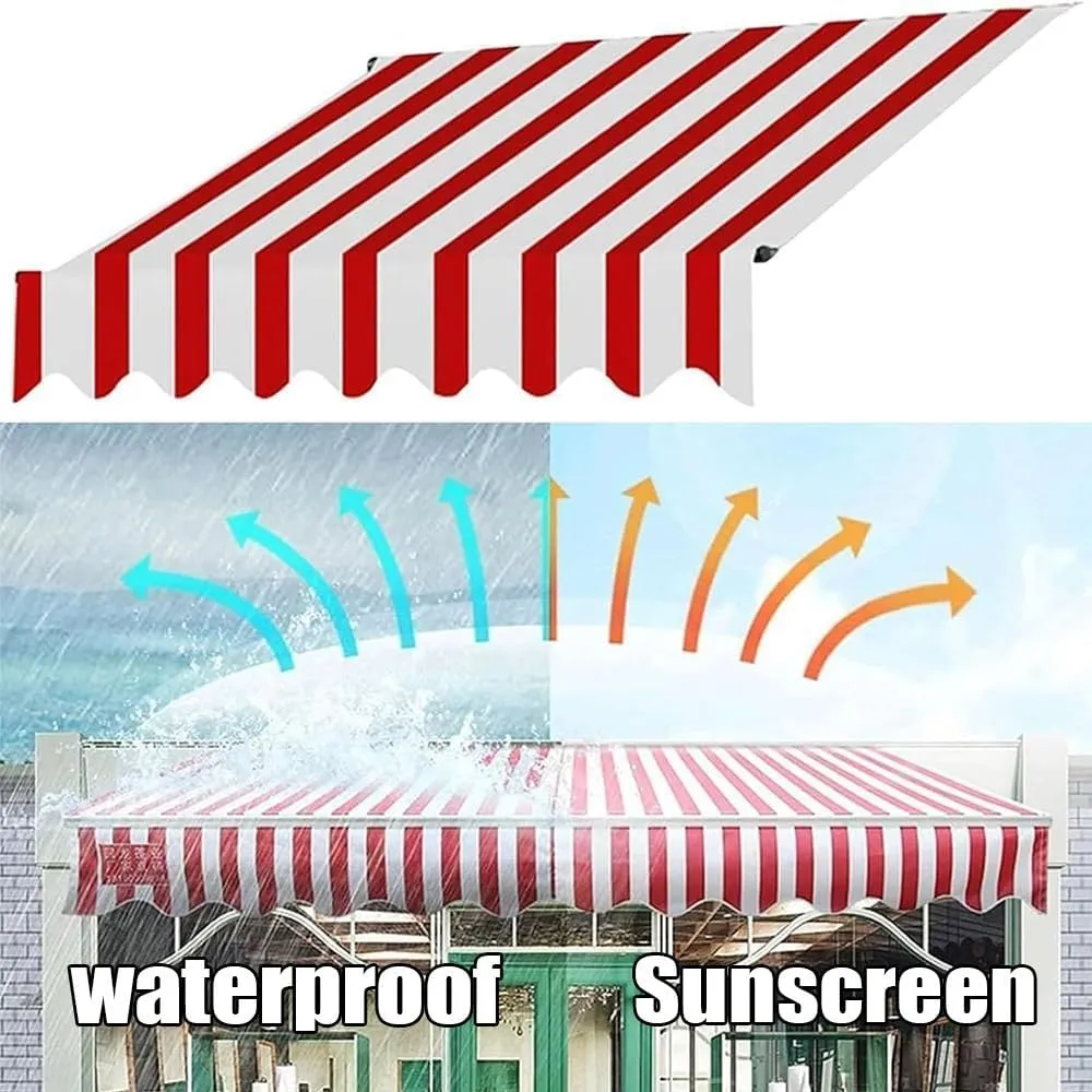 Red Replacement Canvas Stripe Awning Fabric Patio Awning Fabric Replacement, Exterior Sunshade Canopy Cloth Waterproof Cover for Coffee Balcony((9.8x8.2ft) 3x2.5m)