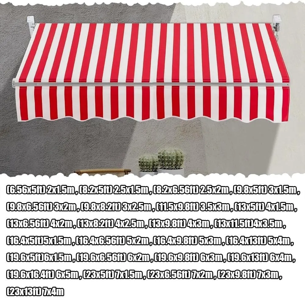 Red Replacement Canvas Stripe Awning Fabric Patio Awning Fabric Replacement, Exterior Sunshade Canopy Cloth Waterproof Cover for Coffee Balcony((9.8x8.2ft) 3x2.5m)