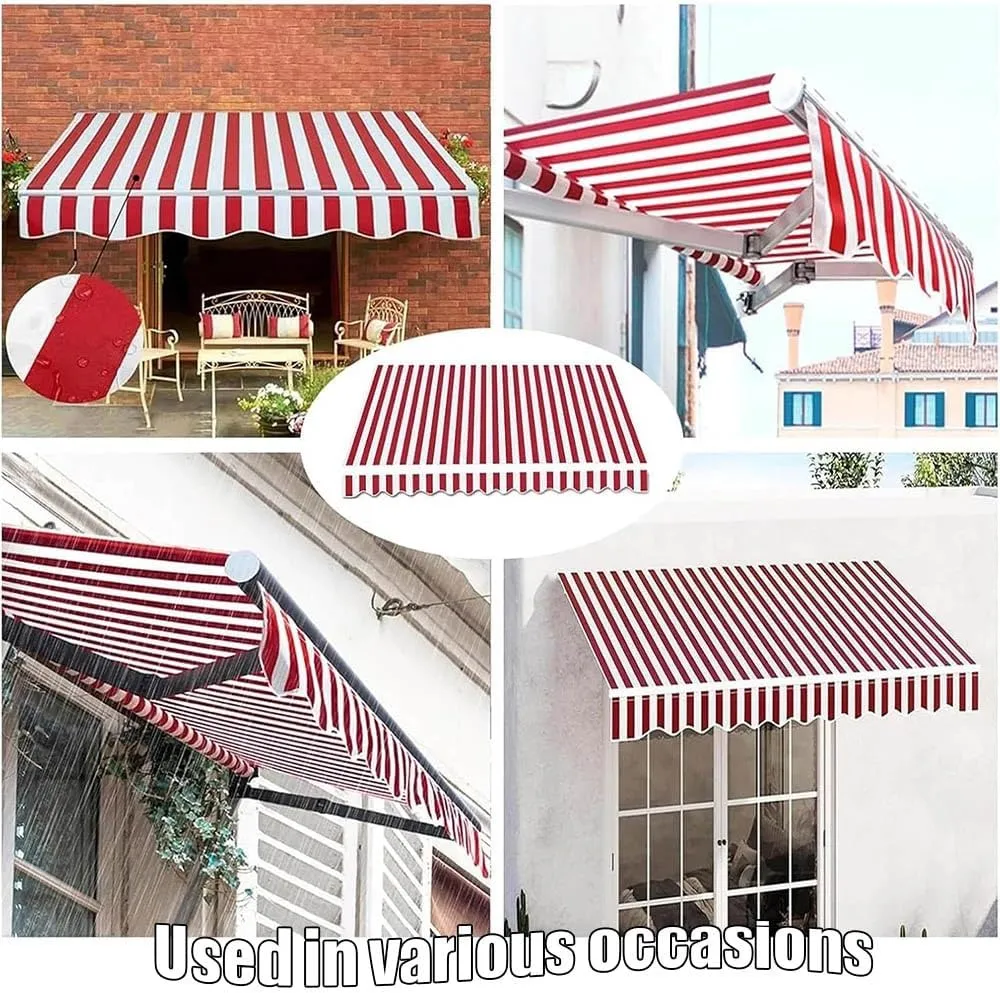Red Replacement Canvas Stripe Awning Fabric Patio Awning Fabric Replacement, Exterior Sunshade Canopy Cloth Waterproof Cover for Coffee Balcony((9.8x8.2ft) 3x2.5m)
