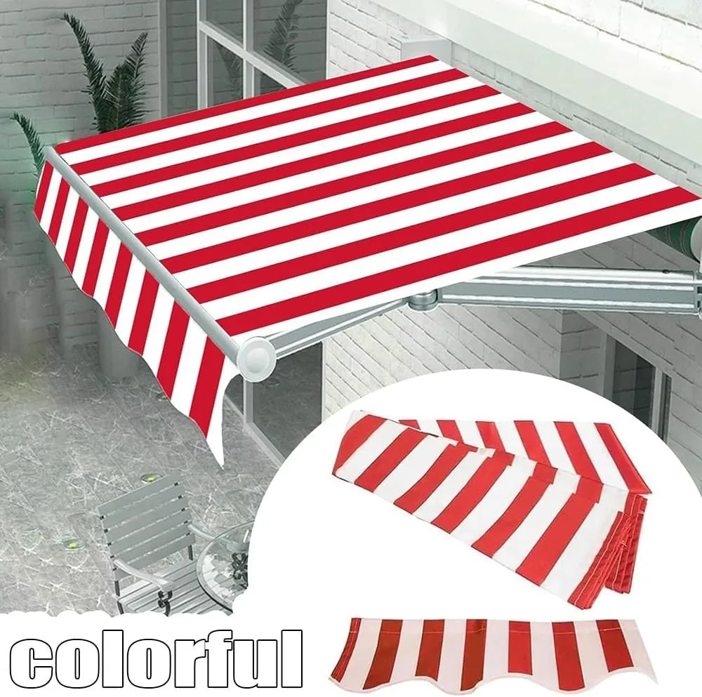 Red Replacement Canvas Stripe Awning Fabric Patio Awning Fabric Replacement, Exterior Sunshade Canopy Cloth Waterproof Cover for Coffee Balcony((9.8x8.2ft) 3x2.5m)