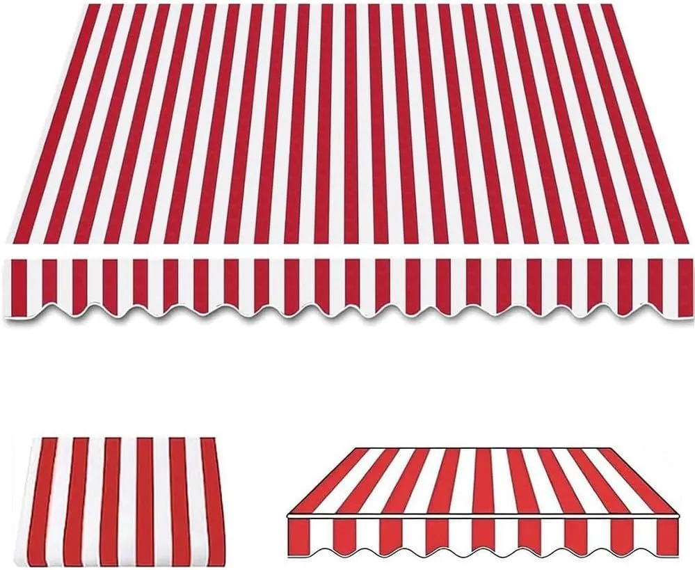 Red Replacement Canvas Stripe Awning Fabric Patio Awning Fabric Replacement, Exterior Sunshade Canopy Cloth Waterproof Cover for Coffee Balcony((9.8x8.2ft) 3x2.5m)