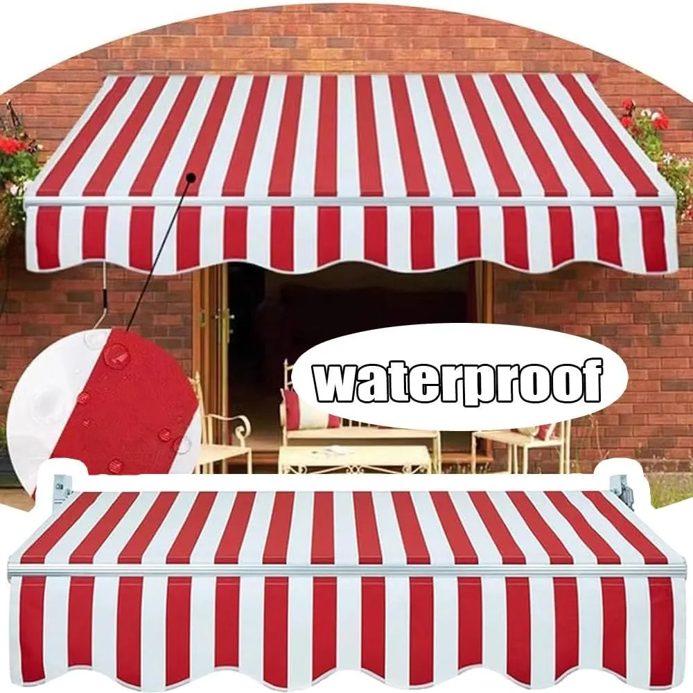 Red Replacement Canvas Stripe Awning Fabric Patio Awning Fabric Replacement, Exterior Sunshade Canopy Cloth Waterproof Cover for Coffee Balcony((9.8x8.2ft) 3x2.5m)