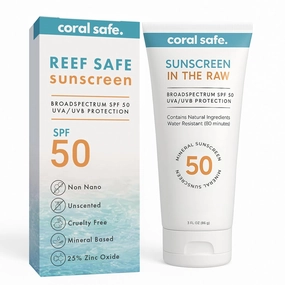 Reef Safe Sunscreen Travel Lotion SPF 50 - Mexico & Hawaii 104 Reef Act Compliant, Biodegradable, Zinc, Vitamin E, Oxybenzone & Octinoxate Free, Water Resistant, Natural Ingredients, by Coral Safe