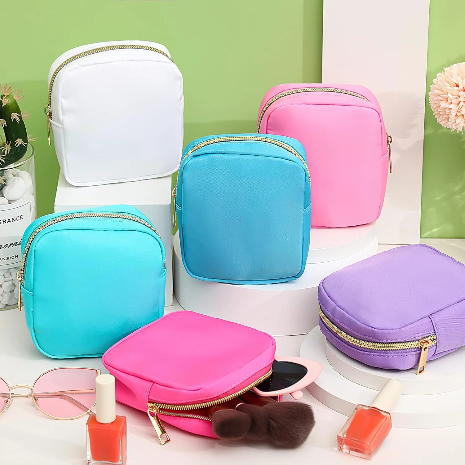 Remerry 6 Pcs Nylon Cosmetic Bag Travel Make up Pouch Toiletry with Zipper Preppy Makeup Bag Waterproof Organizer Case Set for Women Girls(4.7 x 5.1 x 2 Inches,Colorful)