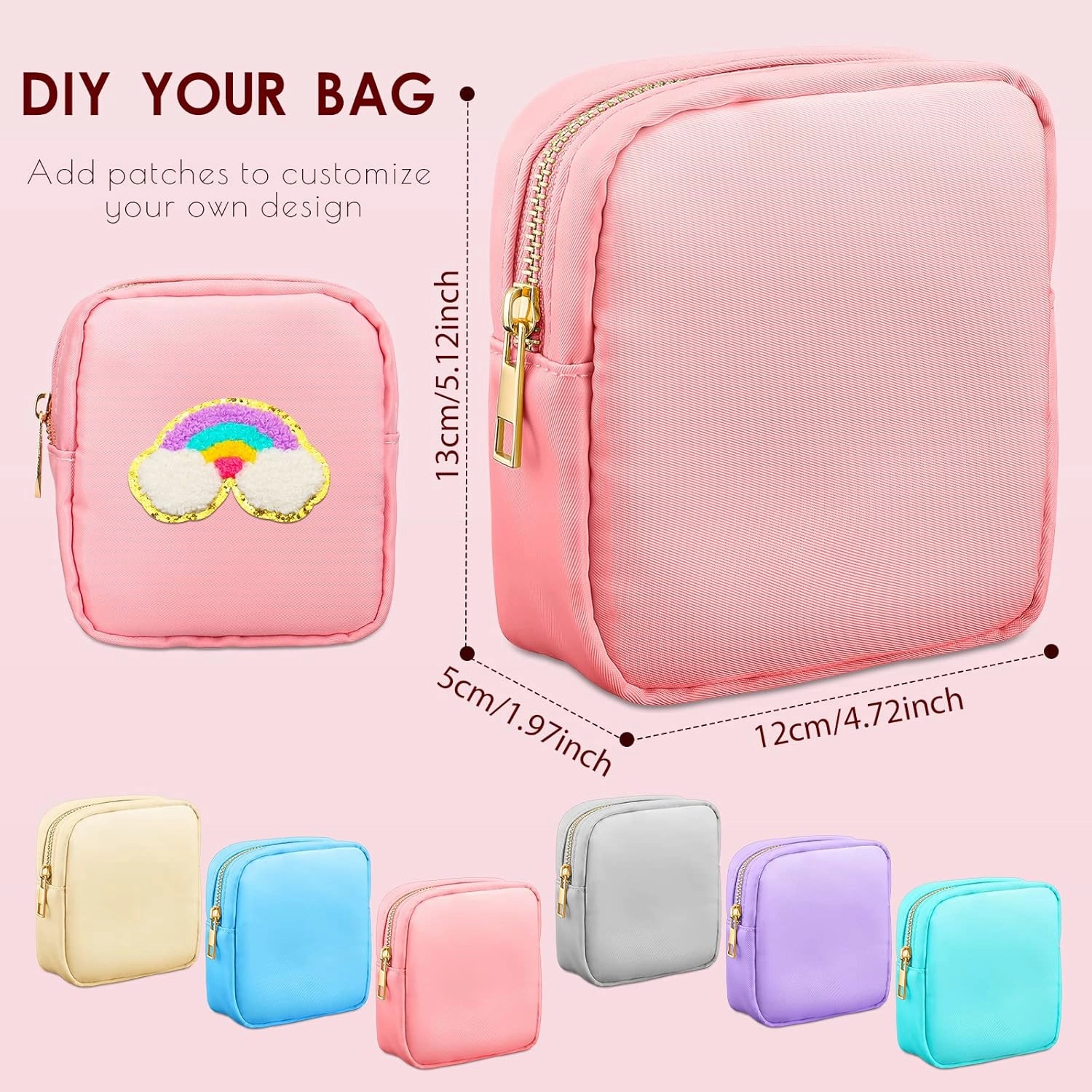Remerry 6 Pcs Nylon Cosmetic Bag Travel Make up Pouch Toiletry with Zipper Preppy Makeup Bag Waterproof Organizer Case Set for Women Girls(4.7 x 5.1 x 2 Inches,Mixed Colors)