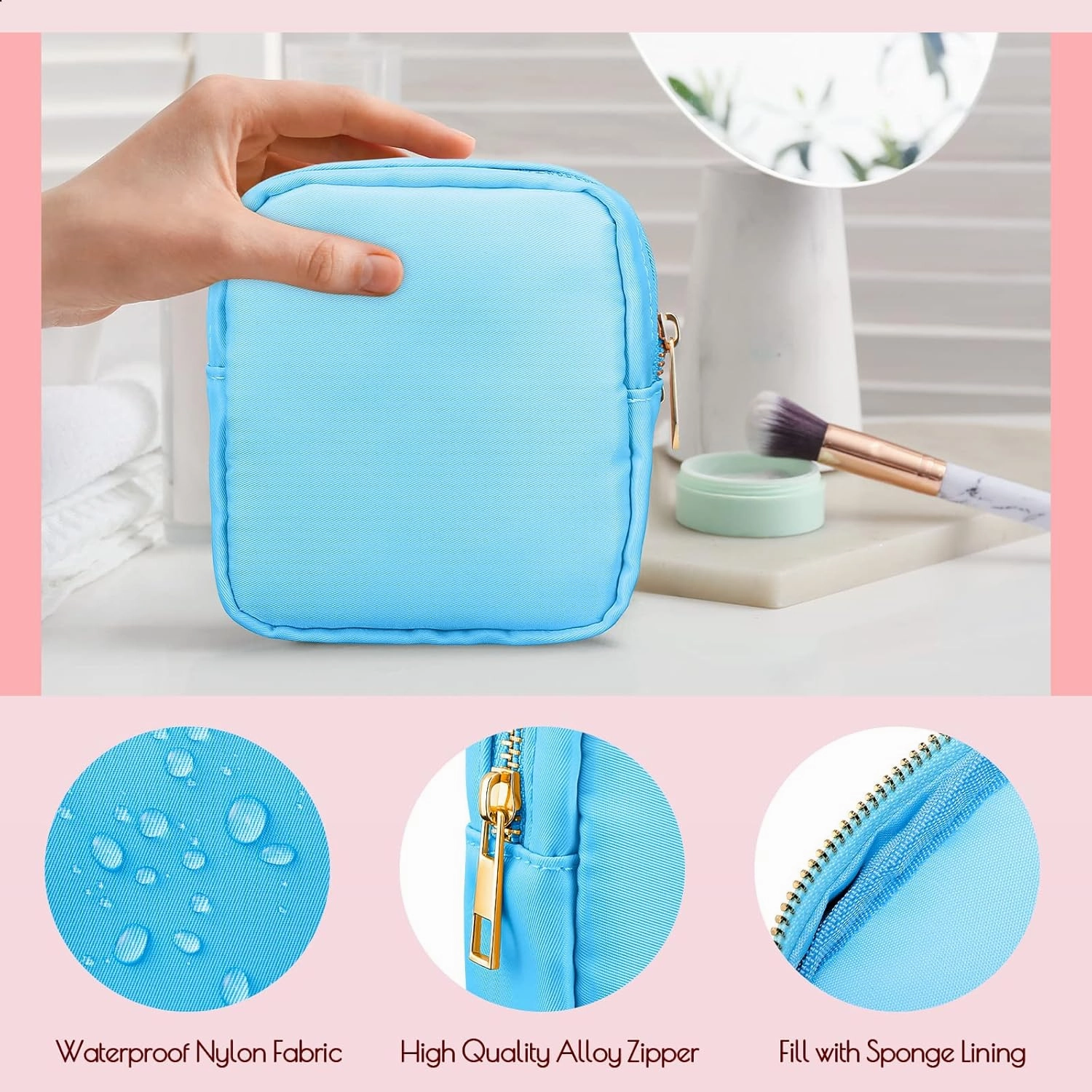 Remerry 6 Pcs Nylon Cosmetic Bag Travel Make up Pouch Toiletry with Zipper Preppy Makeup Bag Waterproof Organizer Case Set for Women Girls(4.7 x 5.1 x 2 Inches,Mixed Colors)