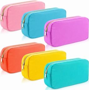 Remerry 6 Pcs Nylon Cosmetic Bag Travel Make up Pouch Toiletry with Zipper Preppy Makeup Bag Waterproof Organizer Case Set for Women Girls(9.45 x 2.4 x 5.1 Inch,Multi Colors)