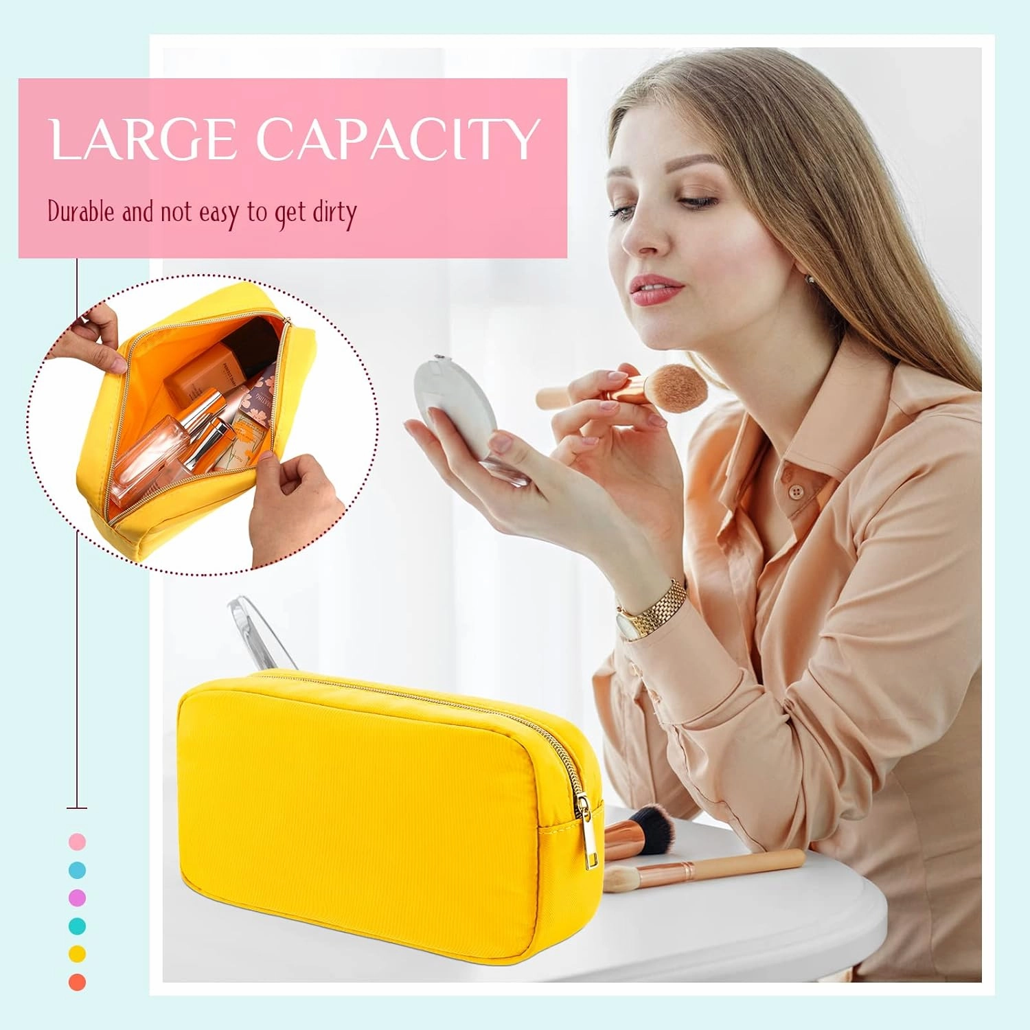 Remerry 6 Pcs Nylon Cosmetic Bag Travel Make up Pouch Toiletry with Zipper Preppy Makeup Bag Waterproof Organizer Case Set for Women Girls(9.45 x 2.4 x 5.1 Inch,Multi Colors)