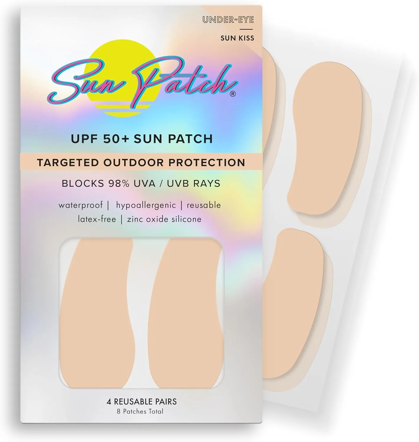 Reusable Under Eye Sunblock Patches, 100% Silicone Sunscreen Under Eye Patches for UV Protection, Face Stickers with UPF 50, 1 Pack/4 Pairs, Sunkiss (Nude) (Golf, Surf, Swim, Ski & Snow)