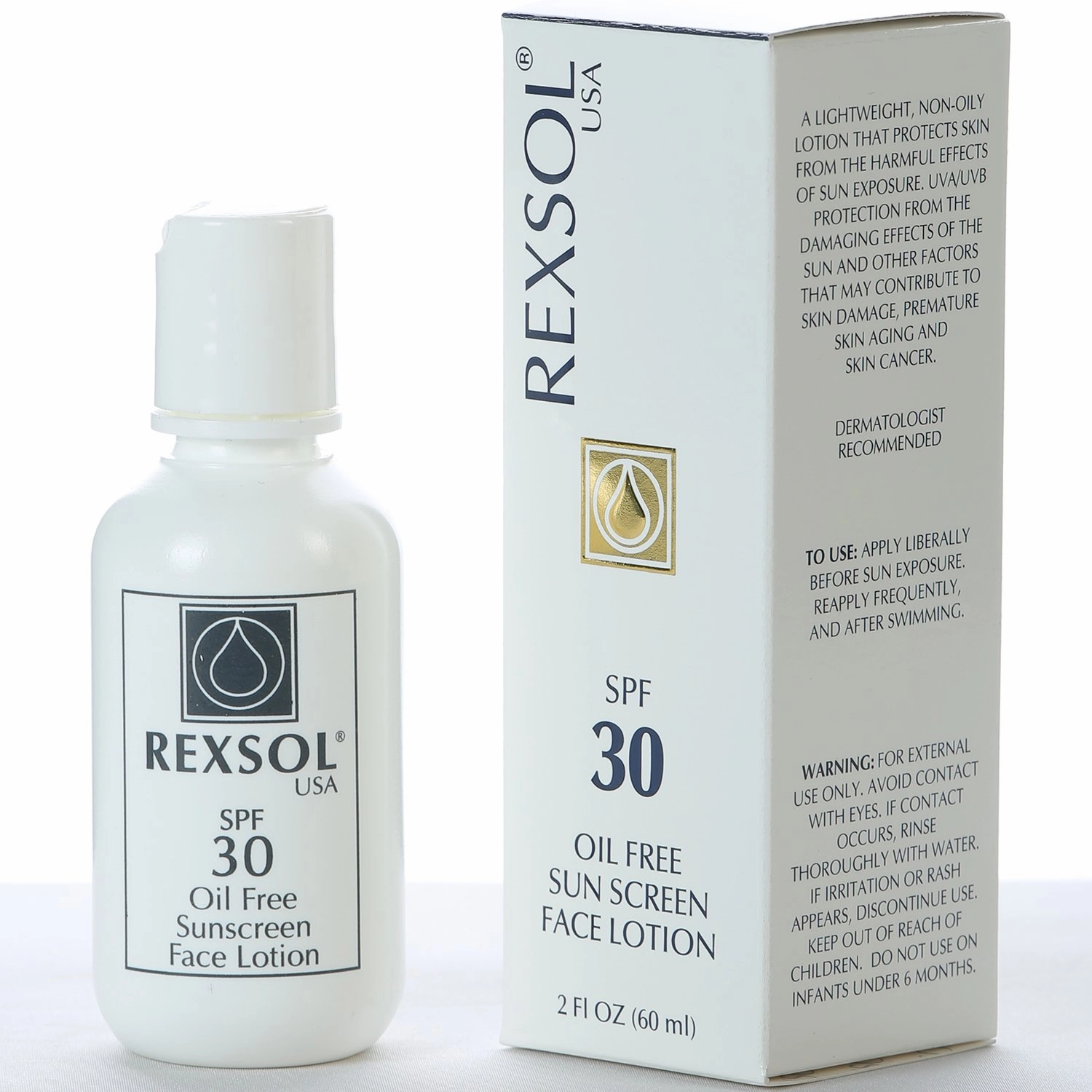 REXSOL SPF 30 Oil-Free Sunscreen Face Lotion | Broad Spectrum UVA/UVB Protection with Vitamins C, E, and A | 60 ml / 2 fl oz