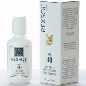 REXSOL SPF 30 Oil-Free Sunscreen Face Lotion | Broad Spectrum UVA/UVB Protection with Vitamins C, E, and A | 60 ml / 2 fl oz