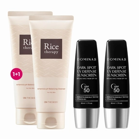 Rice Therapy Artemisia Cleanser (5.1 5.1fl oz, Pack of 2)   Dark Spot Korean Sunscreen (1.7fl oz) - Gentle Face Wash for Sensitive Skin & SPF 50 Sunblock, Lightweight Protection with Niacinamide