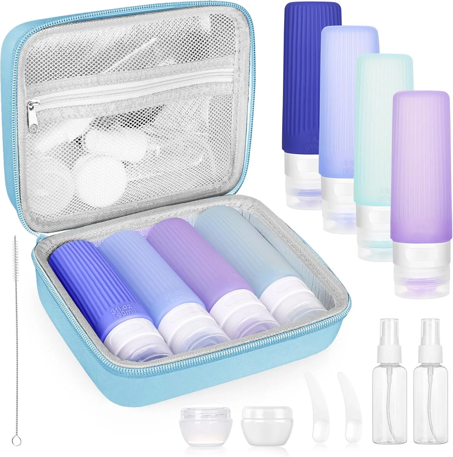 Risou 12-in-1 Travel Bottle set,Leak-proof Silicone Squeezable Travel Accessories,Travel 3oz Size Containers for Toiletries.Refillable Liquid Travel Accessories for Shampoo&Lotion Soap. (Blue)