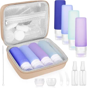 Risou 12-in-1 Travel Bottle set,Leak-proof Silicone Squeezable Travel Accessories,Travel 3oz Size Containers for Toiletries.Refillable Liquid Travel Accessories for Shampoo&Lotion Soap. (Khaki)