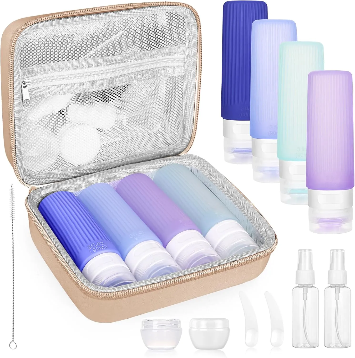 Risou 12-in-1 Travel Bottle set,Leak-proof Silicone Squeezable Travel Accessories,Travel 3oz Size Containers for Toiletries.Refillable Liquid Travel Accessories for Shampoo&Lotion Soap. (Khaki)