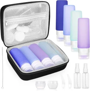 Risou 12-in-1 Travel Bottle set,Leak-proof Silicone Squeezable Travel Accessories,TSA Approved Travel 3oz Size Containers for Toiletries.Refillable Liquid Travel Accessories.