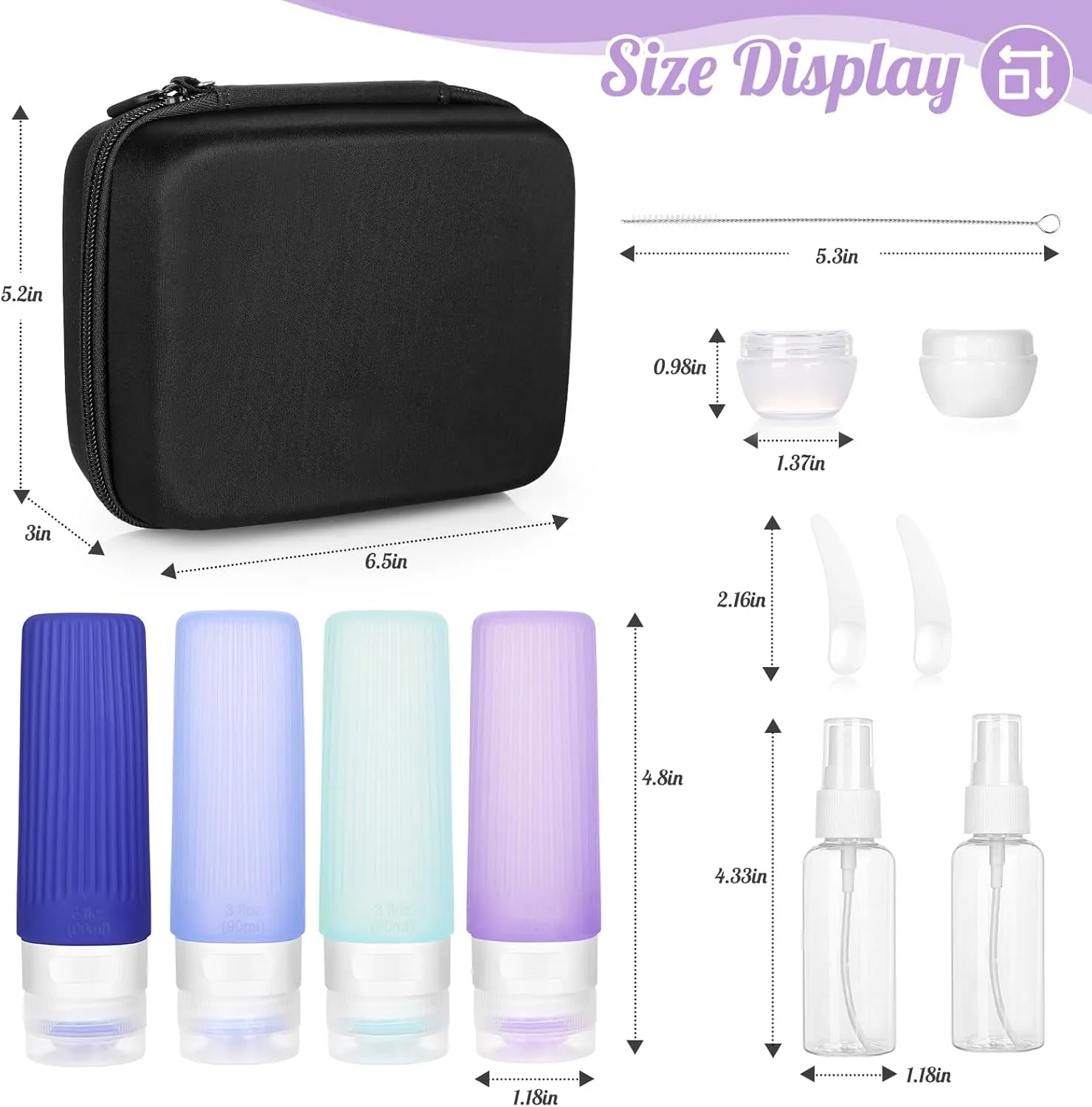 Risou 12-in-1 Travel Bottle set,Leak-proof Silicone Squeezable Travel Accessories,TSA Approved Travel 3oz Size Containers for Toiletries.Refillable Liquid Travel Accessories.