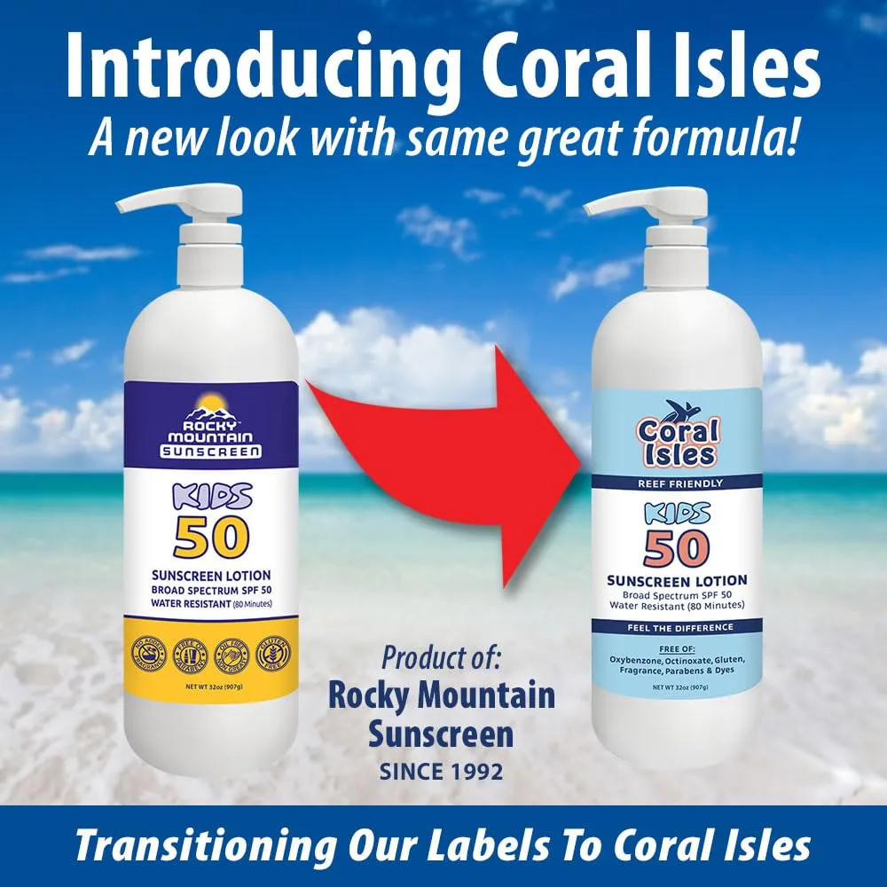 Rocky Mountain Sunscreen | SPF 50 Lotion for Kids Broad Spectrum UVA/UVB Protection | Hawaii 104 Reef Act Compliant (Oxybenzone & Octinoxate Free) | Water Resistant 80 Min. |Quart With Pump (32 Fl Oz)