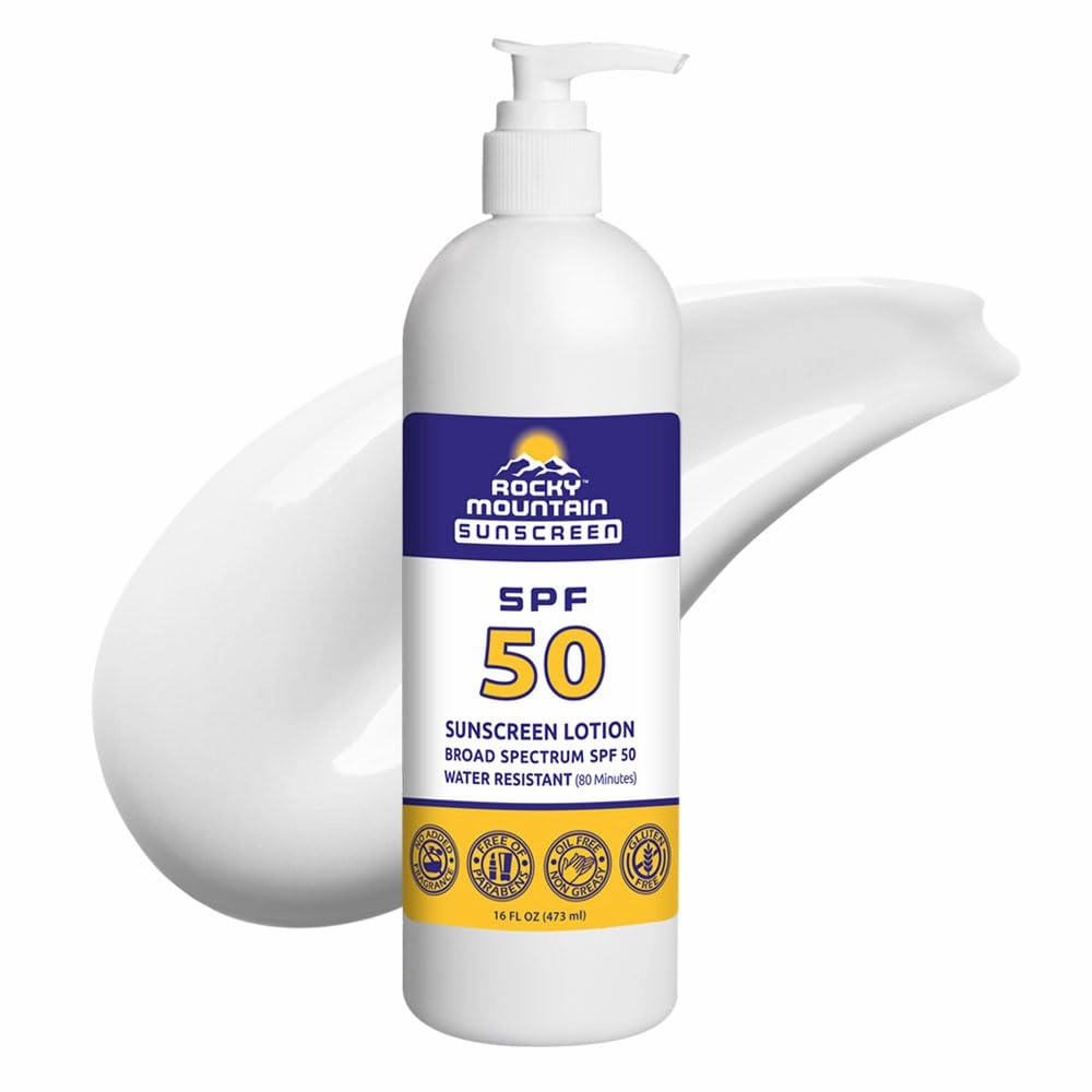 Rocky Mountain Sunscreen SPF 50 LOTION | Broad Spectrum UVA/UVB Protection | Hawaii 104 Reef Act Compliant (Oxybenzone & Octinoxate Free) | Water Resistant 80 Min. | Quart with Pump (32 Fl Oz)