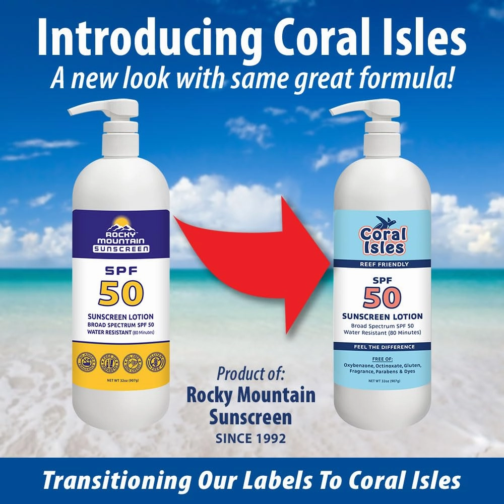Rocky Mountain Sunscreen SPF 50 LOTION | Broad Spectrum UVA/UVB Protection | Hawaii 104 Reef Act Compliant (Oxybenzone & Octinoxate Free) | Water Resistant 80 Min. | Quart with Pump (32 Fl Oz)