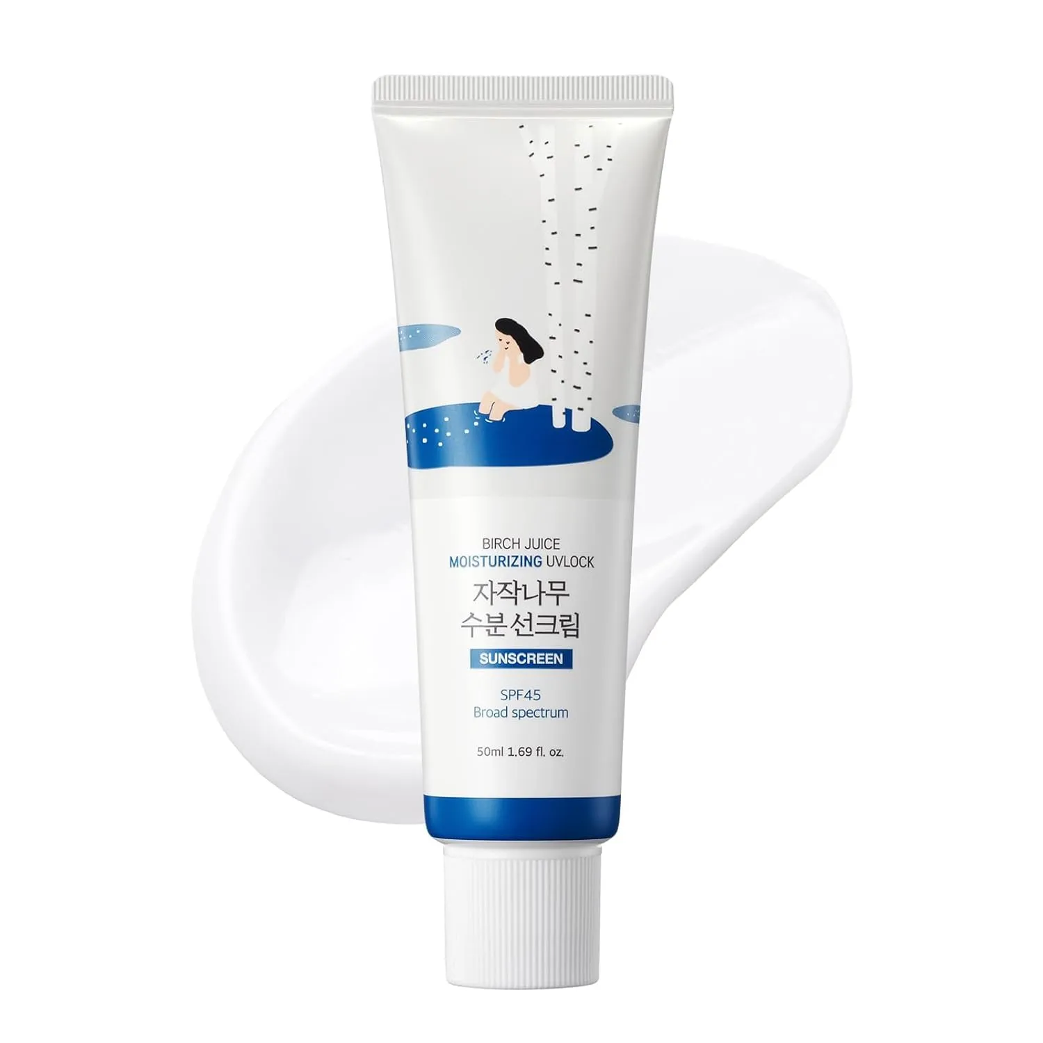 ROUND LAB Birch Juice Moisturizing UV LOCK SPF 45 Broad Spectrum UV Protection – Non-toxic, Lightweight, Oil Free, Organic, Reef Safe, Travel Essential Korean Skincare Sunscreen (1.69 Fl Oz)