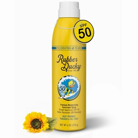 Rubber Ducky - Moisturizing Sunscreen Spray SPF 50, Easy To Apply, No White Residue, Reef Safe, Sun Protection, Water Resistant, Vegan, Broad Spectrum Sunscreen for Face and Body - Beach Scent (6 Oz)
