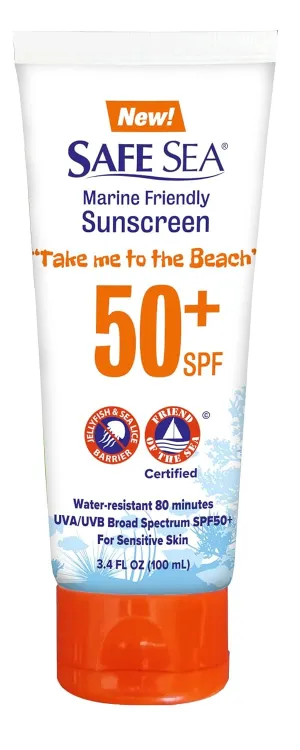 SAFE SEA Jellyfish Sting-Blocking Sunscreen, SPF 50  travel Size Lotion, Waterproof, Biodegradable, Coral Reef-Safe, Body and Face Sunscreen, Anti-Jellyfish and Sea-Lice sting protection (Tube 3.4 oz)