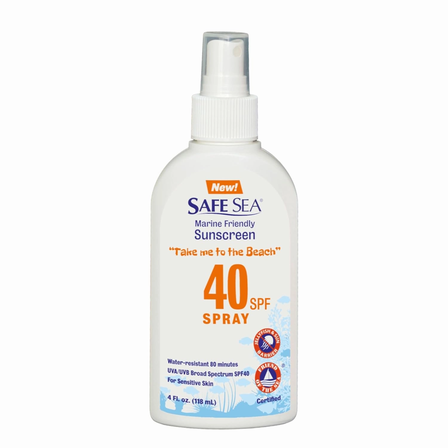 Safe Sea Jellyfish Sting-Blocking Sunscreen, SPF 40  Spray 4 Fl oz, Waterproof, Biodegradable, Coral Reef-Safe – Body and Face Sunscreen, Anti-Jellyfish and Sea-Lice sting protection.