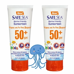 Safe Sea SPF50  Kids Sunscreen | Travel Size 3.4 oz. | For sensitive skin | anti-jellyfish and Sea Lice sting protective lotion | Coral reef safe sunscreen (3.4 oz. tube 2 pack)