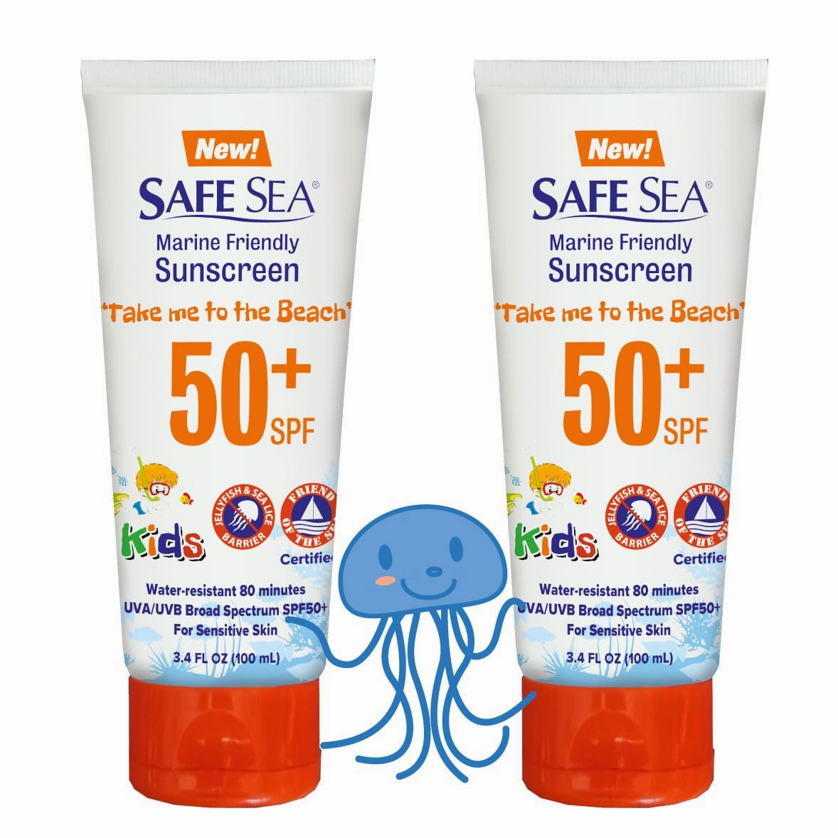 Safe Sea SPF50  Kids Sunscreen | Travel Size 3.4 oz. | For sensitive skin | anti-jellyfish and Sea Lice sting protective lotion | Coral reef safe sunscreen (3.4 oz. tube 2 pack)